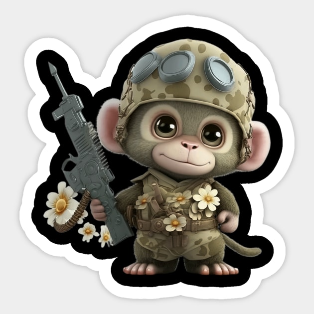 The smiling soldier monkey with the helmet and his flowers Sticker by EUWO